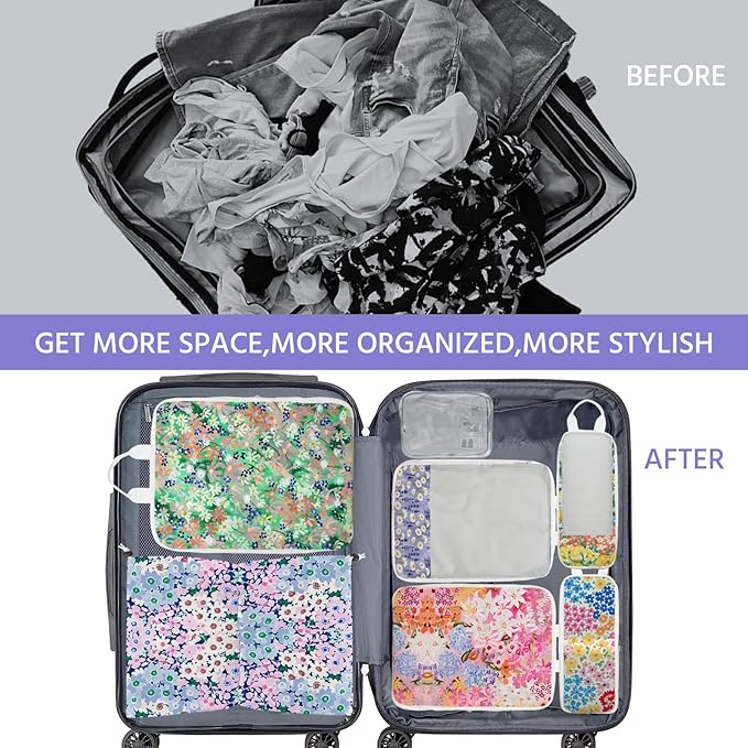 7 Pcs Compression Packing Cubes for Travel, Waterproof Suitcase Luggage Backpack Organizer with Toiletry Bag Travel Essential