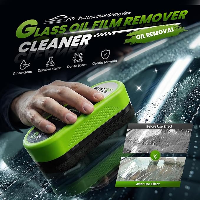 Automotive Oil Film Cleaning Brush, Upgrade 2.0 Glass Cleaning Board for Car Windows, Windshield Cleaner with Cloth, Glass Oi