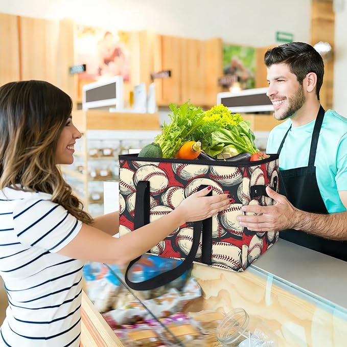 Reusable Grocery Bags Heavy Duty Shopping Bags Foldable Large Tote Bags with Long Handles & Hard Bottom