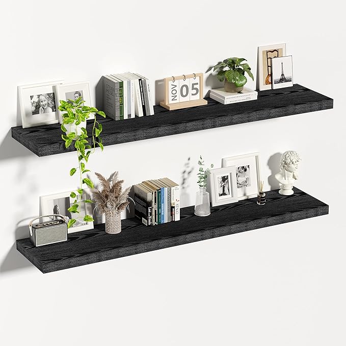 Vivelove Black Floating Shelves 55 Inches Wide, 12" Deep Wall Shelves for Bedroom, Bathroom, Living Room, Kitchen, Office, Ru