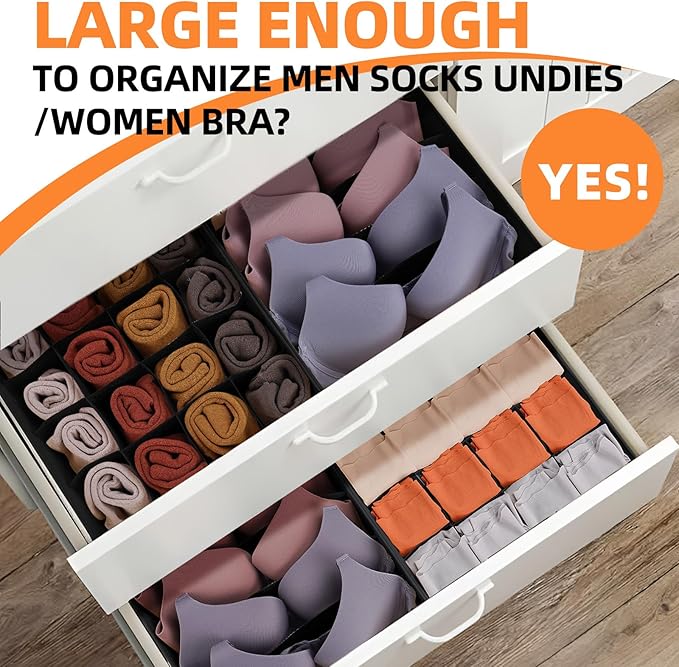 Criusia 6 Pack Sock Underwear Drawer Organizer Dividers - Dresser Organizer for Baby Clothes - Closet Organizers and Storage 