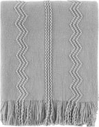 BATTILO HOME Light Grey Throw Blanket for Couch, Geometric Grey Bed Throws Decorative Boho Blanket for Sofa Living Room, 50"x