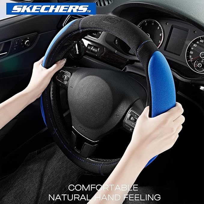 Skechers Steering Wheel Cover, Memory Foam Car Steering Wheel Cover,14.5-15inch Anti-Slip Safety Comfortable Desgin, Universa
