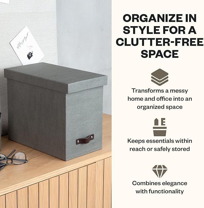 Bigso John Desktop File Box - Storage Solution and Document Organizer for Important Paperwork - Durable Hanging File Box with