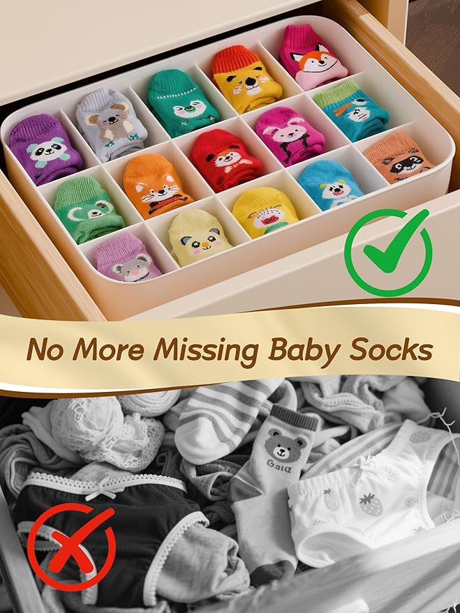 Sock and Underwear Organizer for Drawer with Lid, 15 Grid Plastic Storage Box for Closet and Dresser, Drawer Organizer for Ba
