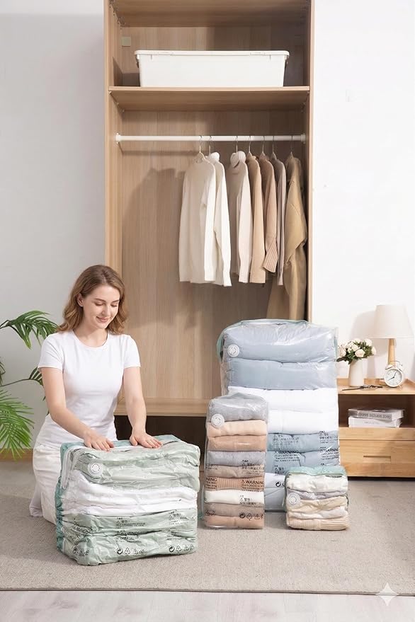Vacuum Storage Bags for Clothing - NeatNest 6 Pack Cube Bags, 3 Medium + 3 Large, Box-Shaped Space Saver Bags with Vacuum or 