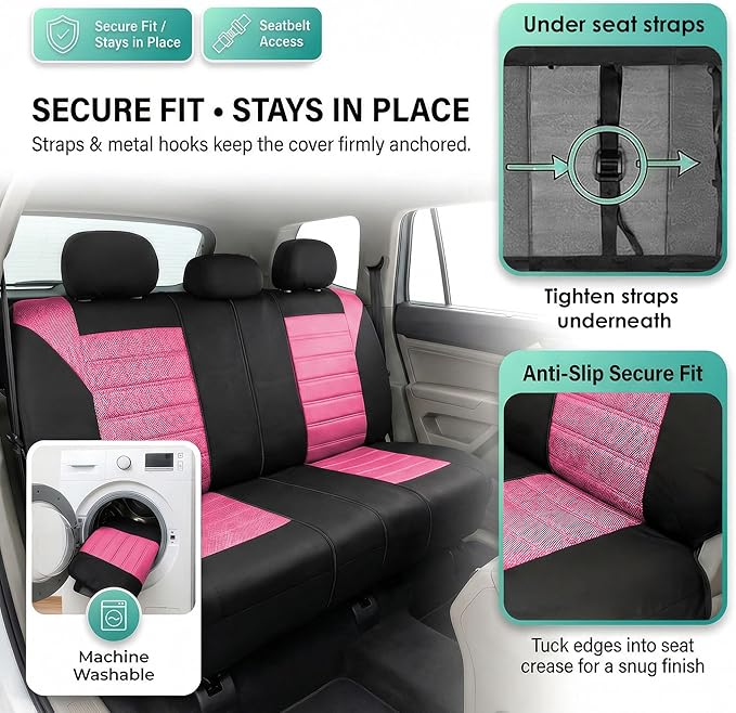 FH Group Automotive Car Seat Covers Rear Set Premium 3D Air Mesh Seat Covers, Airbag Compatible and Split Bench Cover Univers