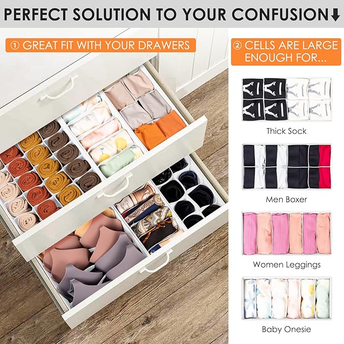 Criusia Drawer Organizer Clothes, 8 Pack Dresser Organizer Bins for Baby Clothes, Underwear Sock, Fabric Closet Organization 