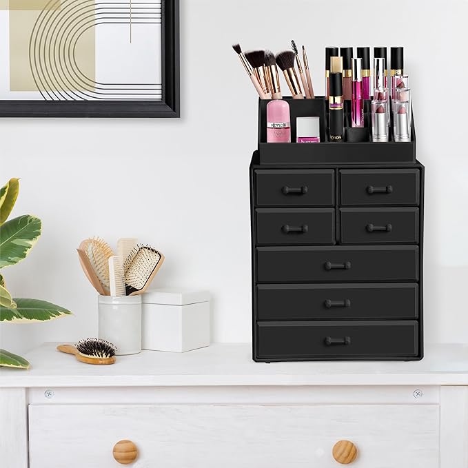 Sorbus Makeup Organizer, Brush Holder and Make Up Storage Drawers - Acrylic Makeup organizer for vanity, Bathroom - Cosmetic 