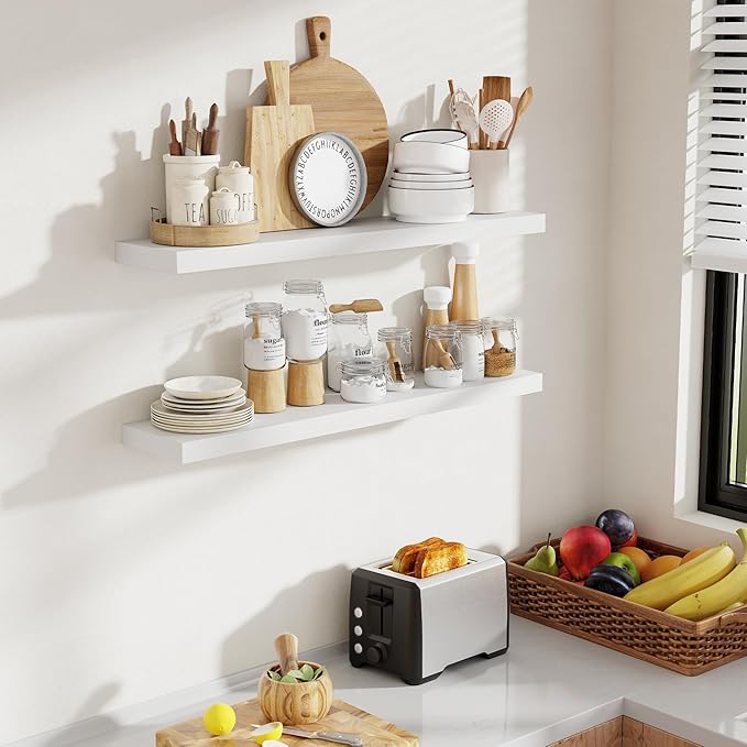 36 Inch Floating Shelves, 8 Inch Deep Floating Shelves for Wall, Hanging Shelf with Invisible Brackets, Deep Shelves for Bath