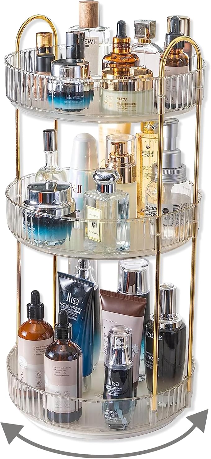 Asayuee 360 Rotating Makeup Organizer,3 Tier Large Capacity Make Up Organizers and Storage,Skincare Perfume Vanity Organizers