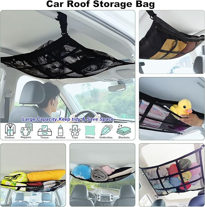 SUV Ceiling Cargo Net, Trunk Organizer, Car Roof Storage, Truck Netting, Van Interior Accessories, Double-Layer Mesh Camping