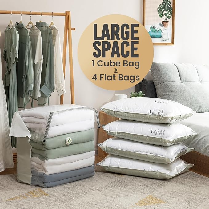 TAILI Vacuum Storage Bags 4 Pack, Extra Large Cube (40x28x18x18 Inch), Supe Jumbo Vacuum Seal Bags for Bedding Comforter, Bla
