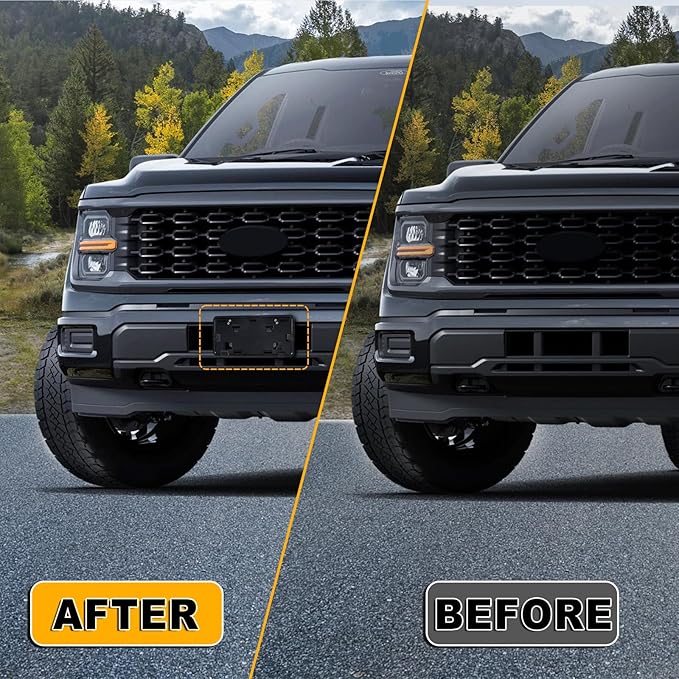 Front Bumper License Plate Frame Bracket Compatible with Ford F-150 3.5L V6 5.0L V8 2024 2025, Black License Frame Holder Mou