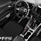 CAR PASS Leather Cow Bling Diamond Car Seat Covers Front & Rhinestone Carpet Car Floor Mats & Sparkly Steering Wheel Cover 15