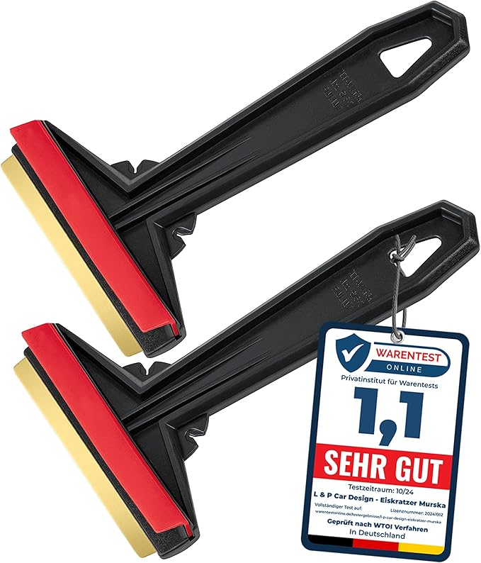 Car Ice Scraper Brass Blade - Fast, Easy & efficient - [ 2 Pack ] Brass Ice Scraper for Car - Ice Scrapers for Car Windshield Ice Scraper - Original Murska from Europe - for Winter - A054-2 Black Red