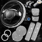 CAR PASS 11 PCS Bling Diamond Car Accessories for Women, Sparkly Rhinestone Steering Wheel Cover, Bling Seat Belt Cushion, Gl