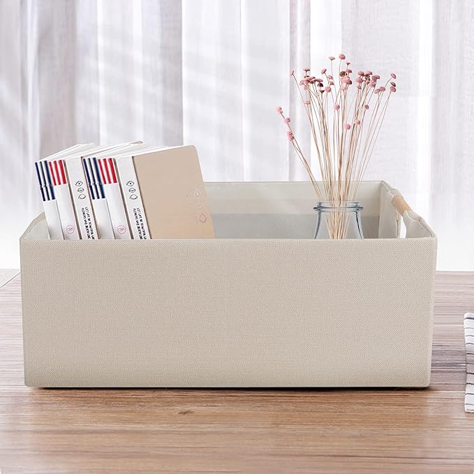 ANMINY 4PCS Storage Baskets for Organizing Collapsible Fabric Storage Bins Boxes with Wood Handles Closet Shelves Cube Organi