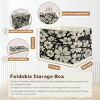 Black and White Floral Storage Box Bins, Vintage Botanical Daisy Flower Collapsible Storage Basket Organizer for Bedroom Laun