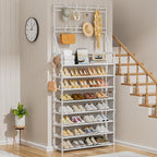 OYREL Shoe Rack 8 Tier Large Shoe Organizer Storage 32-40 Pairs Metal Shoe Storage Rack with Hooks and Side Pocket for Entran