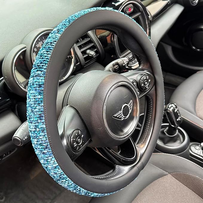 PINCTROT Large Size Chenille Leather Steering Wheel Cover, Soft Mottled Colors, Sweat-Proof, Non-Slip Grip, All-Season Comfor