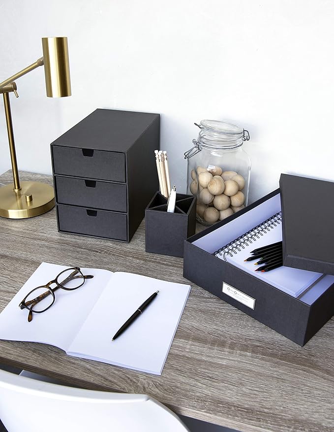 Bigso Oskar Fiberboard Label Frame Document Letter Box - File Organizer Box for Important Paperwork - Document Storage with a