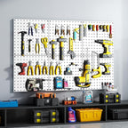 Peg Board, 70PCS Heavy Duty Metal Pegboard with Hooks, 6 Pack White Peg Board Panels, 50lbs Load Capacity Each, Pegboard Wall