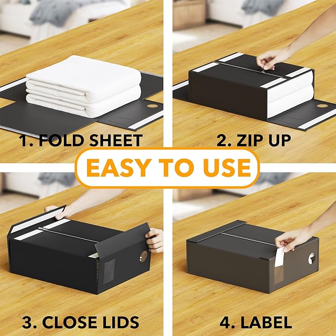SpaceAid 3 Pack Bed Sheet Organizers and Storage, Foldable Organizer for Linen Closet, Set Folder Keeper With Window XL (Quee