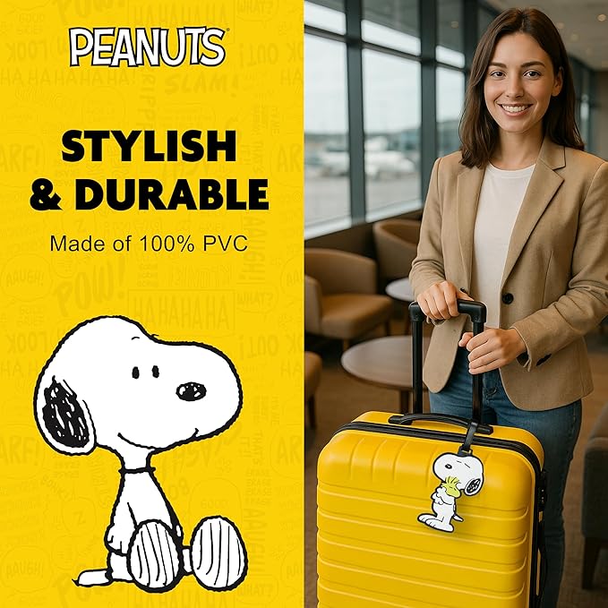 FUL Peanuts 2-Piece Suitcase ID Tag Set with Adjustable Straps, Snoopy, Multi, One Size