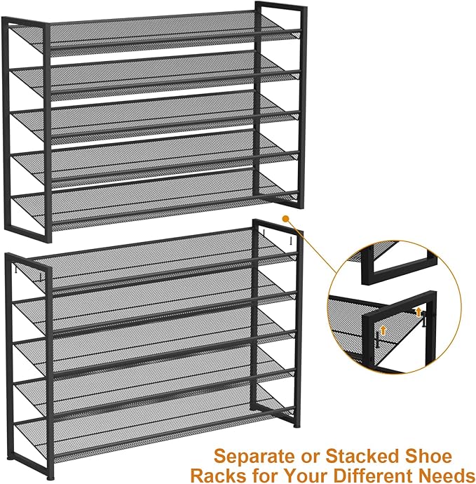 Large Shoe Rack 10 Tier Shoe Organizer, Heavy Duty Metal 5-Tier Stackable Shoe Storage Vertical Shoe Rack for Closet Front Do