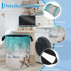 Sea Beach Starfish Laundry Basket Collapsible Laundry Hamper, Oxford Cloth Storage Bin for Room/Bathroom/Bedroom/Dormitories 