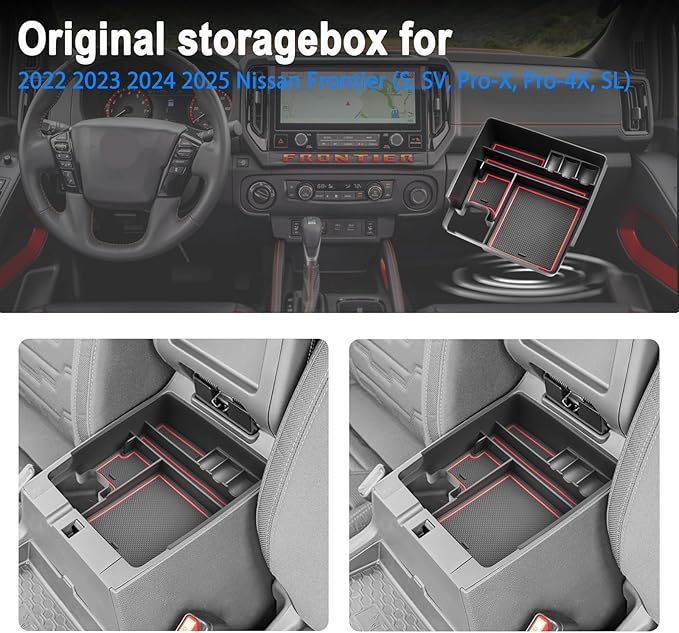 SHAOHAO 2 Pcs for 2025 2026 Nissan Frontier Center Console Organizer for 2022-2025 2026 Nissan Frontier Accessories (S/SV/Pro-X/Pro-4X/SL) Console Tray & Cup Holder Space Expand Armrest Box Organizer