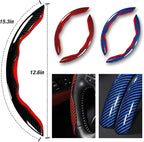 Carbon Fiber Steering Wheel Cover 3pcs Set Car Steering Wheel Accessories 14.5-15 inch Universal (Black Red Blue)