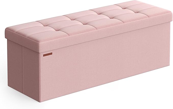 SONGMICS MAZIE Collection - 43 Inches Folding Storage Ottoman Bench, Ottoman Foot Rest, End of Bed Bench, Storage Chest, Load