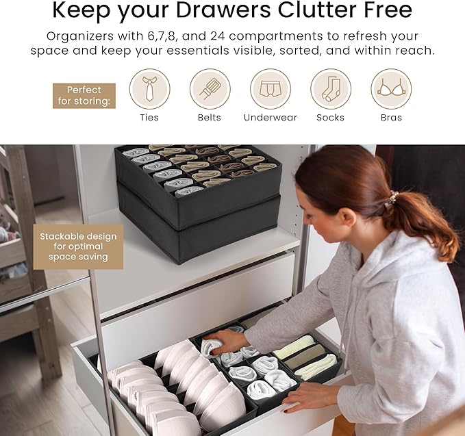 Reli. Sock Organizer (14 Pack) | 132 Cell Underwear Organizer | Drawer Dividers for Underwear, Sock, Tie, Bras, Clothing, Bab