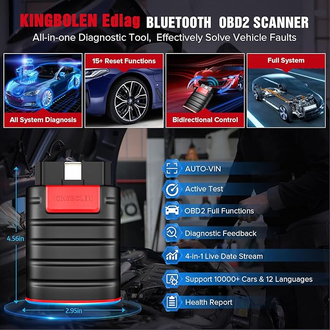 KINGBOLEN Ediag OBD2 Scanner Bluetooth, Bidirectional Scanner All System Diagnostic Tool for iOS & Android, Active Test,15+
