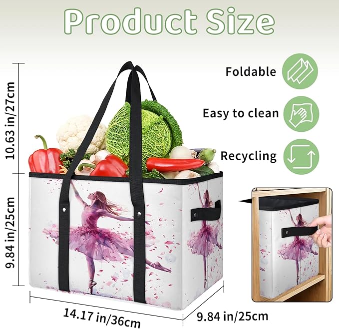 Reusable Grocery Bag, Foldable Large Shopping Tote Bag for Groceries Kitchen Picnic Car Trunk