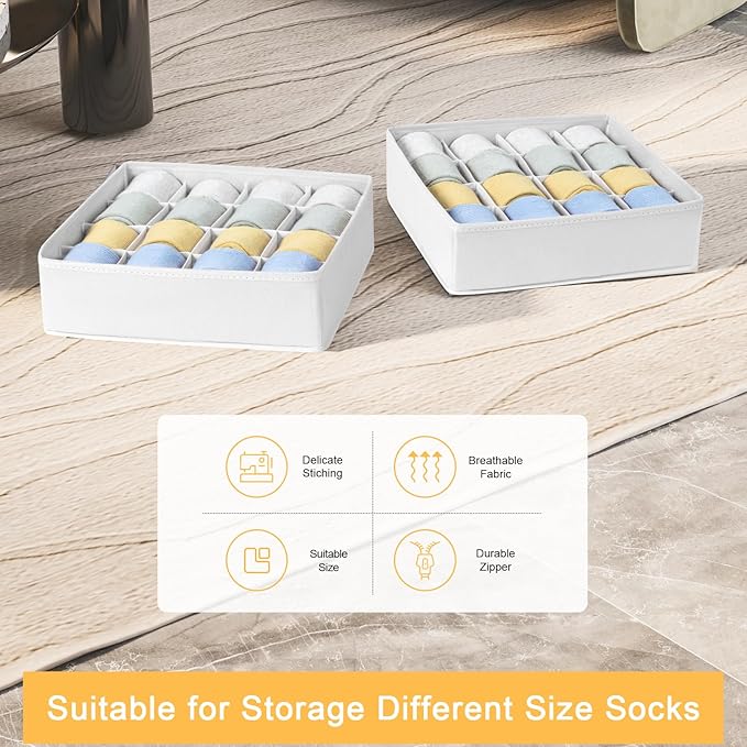 Joyoldelf Sock Drawer Organizer Divider, 16-Cell Underwear Organizers and Storage Fabric Drawer Organizer for Socks, Lingerie