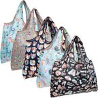 allydrew Large Foldable Tote Nylon Reusable Grocery Bags, 5 Pack