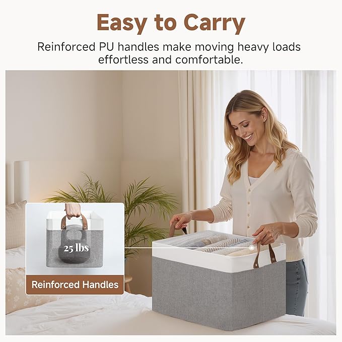 StorageWorks Storage Bins, Fabric Storage Bins for Shelves, Extra Large Storage Baskets with Metal Frame, Closet Baskets and 