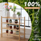 4 Tier Bamboo Shoe Rack Storage Organizer for Closet, Multifunctional Stackable Free Standing Shoe Shelf Organizer for Small 
