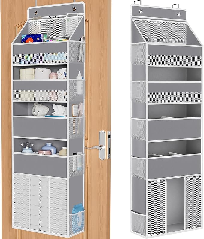 WISELIFE 5-Tier Over the Door Organizer for Hanging - 50LB Heavy-Duty Back of Door Organizer with 5 Spacious Pockets & 13 Mes