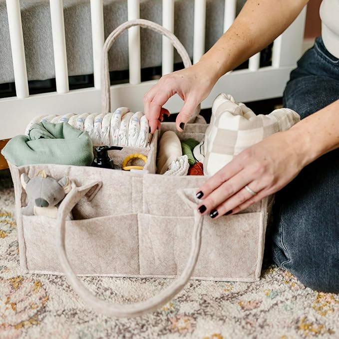 PUTSKA Baby Diaper Caddy Organizer - Nursery Storage Basket for Diaper Station, Baby Basket Shower List and Registry Gift Mus