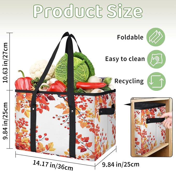 Reusable Grocery Bag, Foldable Large Shopping Tote Bag for Groceries Kitchen Picnic Car Trunk