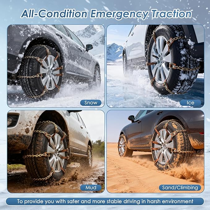Snow Chains, 8 Packs Anti Slip Tire Chains, Pickup, Truck & SUV, Adjustable Thickening Reusable Anti-Slip Traction Tire Chain