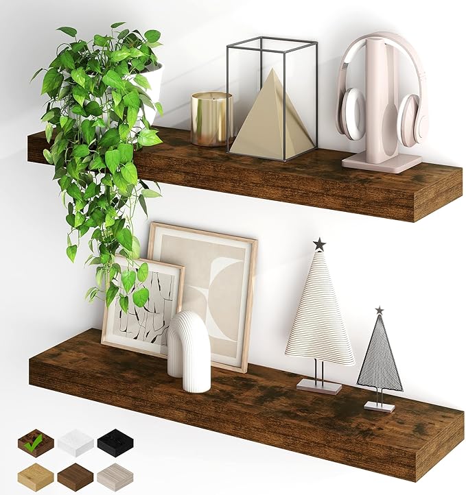 Fun Memories Floating Shelves for Wall, 32Inch Floating Shelves Set of 2, Hanging Shelf with Invisible Brackets, Wood Shelves