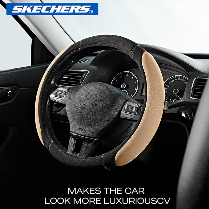 Skechers Steering Wheel Cover,Memory Foam Car Steering Wheel Cover,14.5-15inch Anti-Slip Safety Comfortable Desgin, Universal
