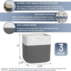 NaturalCozy Storage Cubes 11 Inch Cotton Rope Woven Baskets for Organizing, 3-Pack | Cube Storage Bin | Square Storage Basket