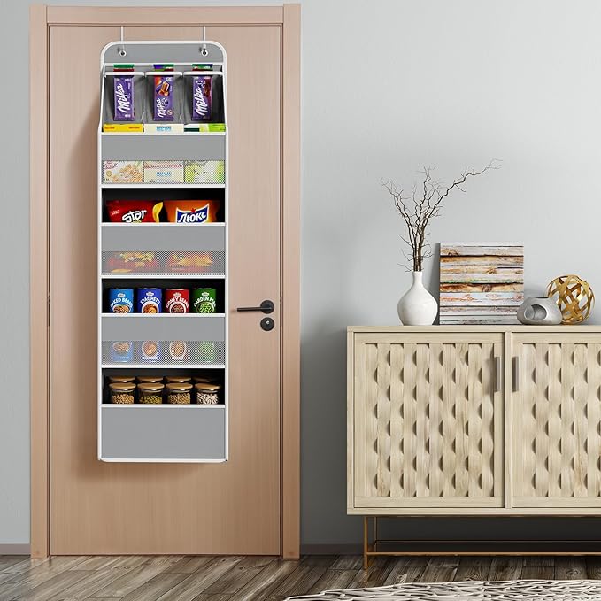Univivi 5-Shelf Space Saving Door Storage Over Door Hanging Organizer with 4 Large Capacity Roomy Pockets Closet Cabinet Wall