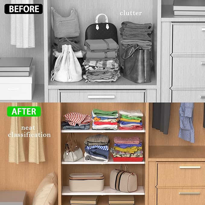 Expandable Closet Organizer Shelves, Adjustable Metal Storage Shelves Divider for Wardrobe Cupboard Kitchen (2 Pack, W:7.87" 